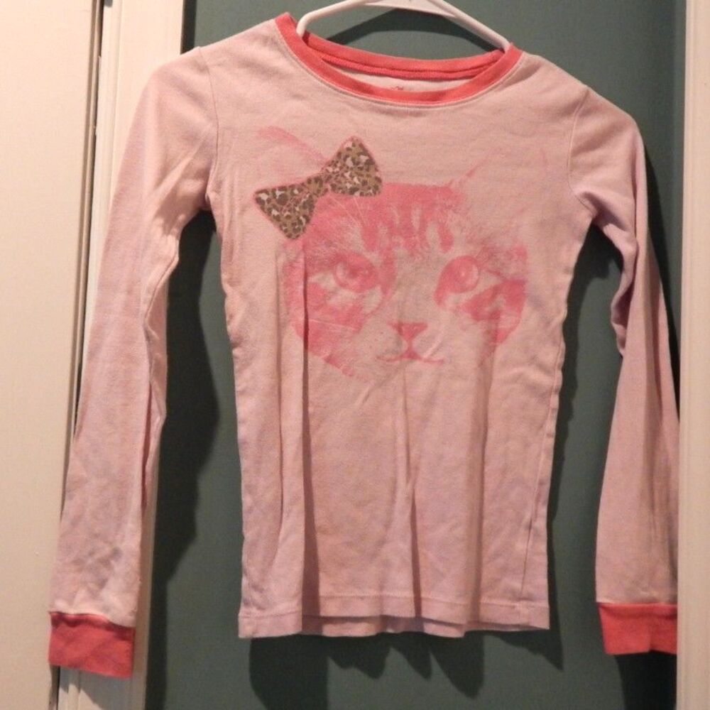 Children's Place Girls Large (12) Pink Cat Leopard Bow Long Sleeve Sleep Shirt